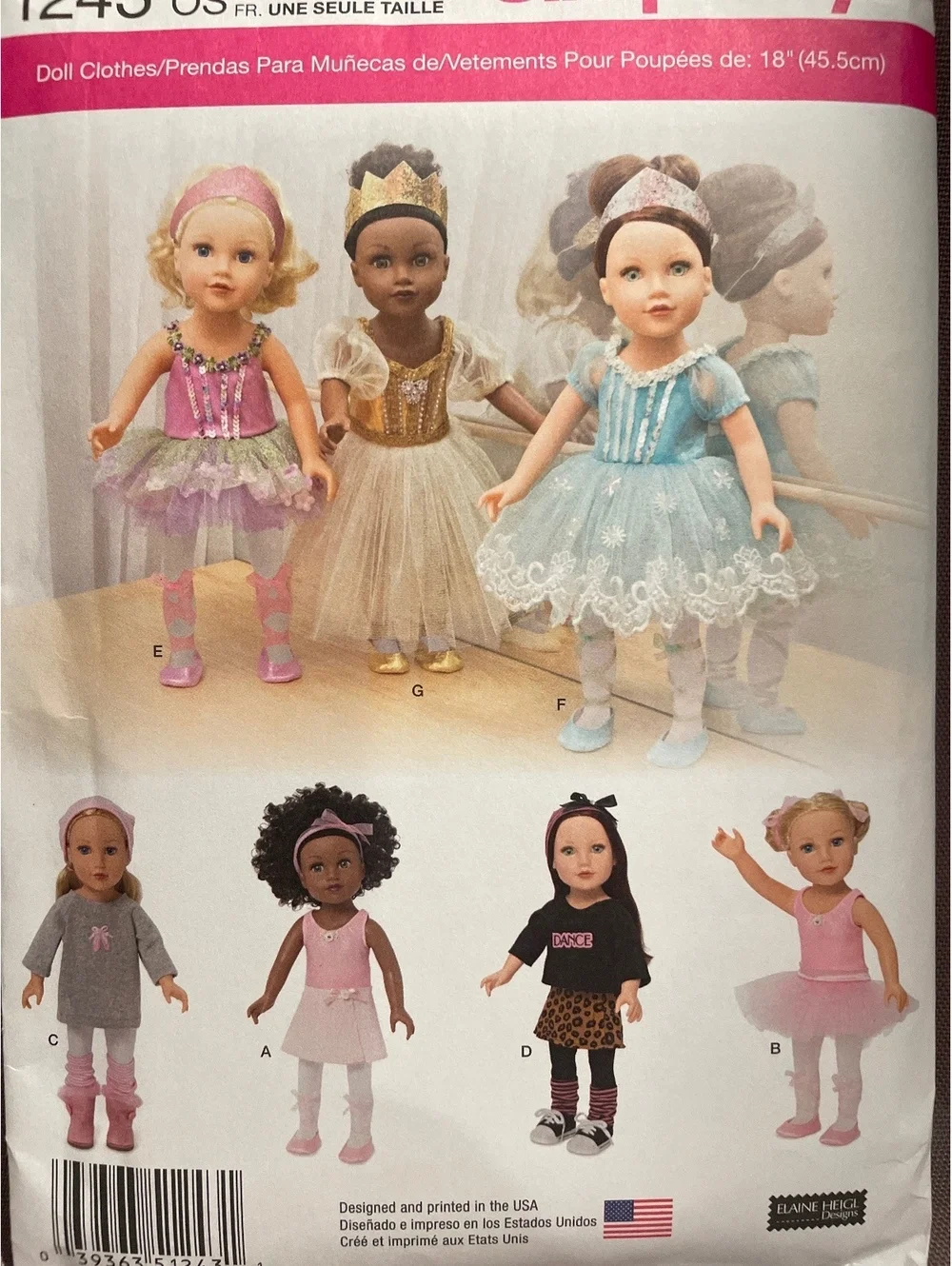Simplicity 1243 18 Inch Doll Clothes Pattern Ballerina Tutu Dresses UNCUT